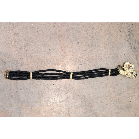 1970s West Germany Gutos Stretch Belt Gold Tone Double Parrot Rhinestone Buckle